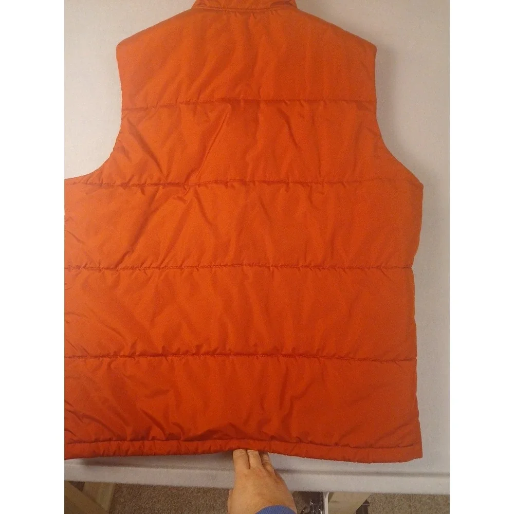 Lands' End Quilted Vest Mens L 42-44 Red Orange Full Snap Pockets Insulated